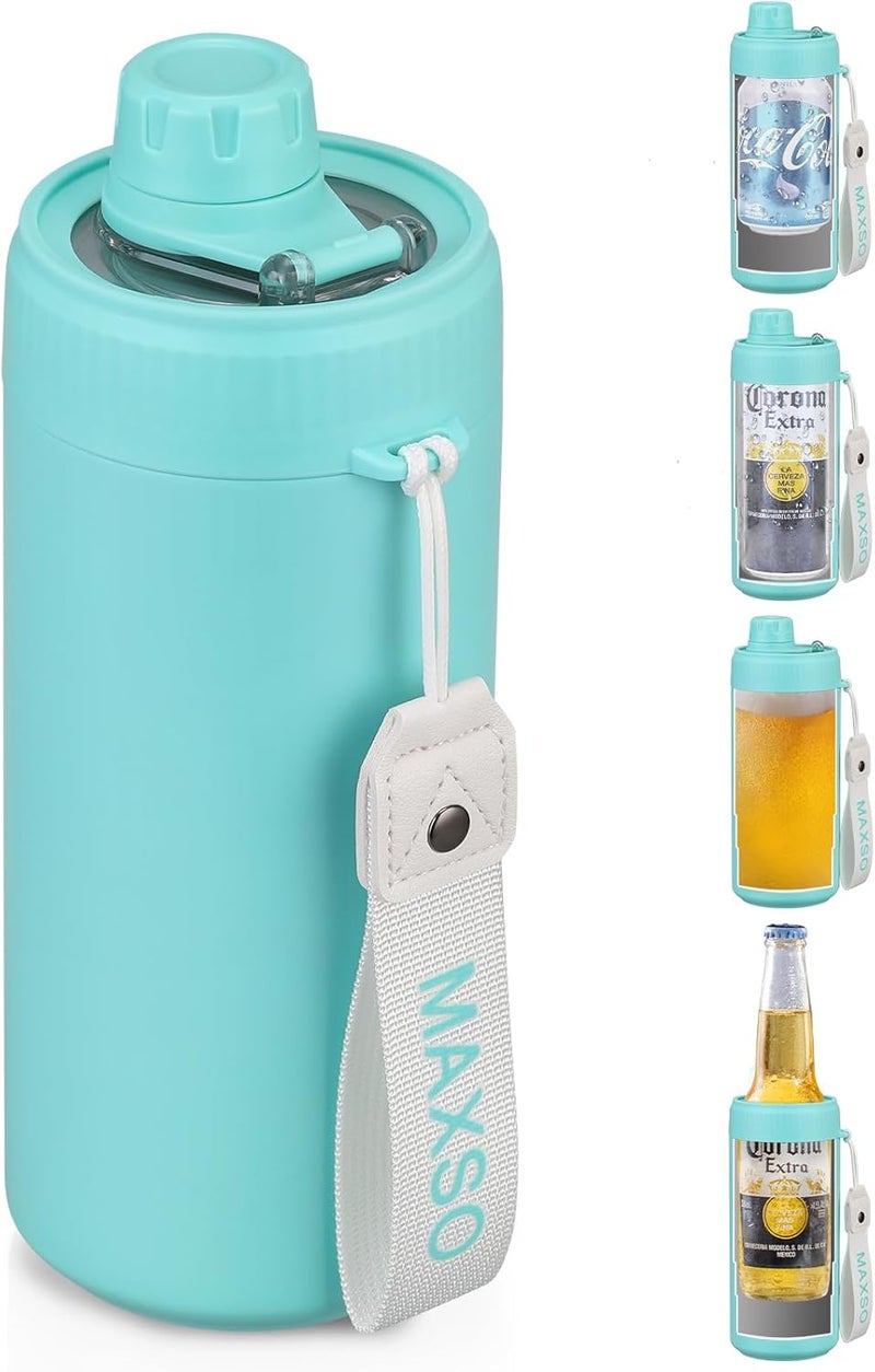 Max&So Sealed Can Cooler Fizz Lid Can Cover for 12 oz Regular, Slim Skinny Cans & As Thermal Bottle, 4-in-1 Insulated Vacuum Stainless Steel Carbonated Cold Drink Holder - Turquoise - Image 1